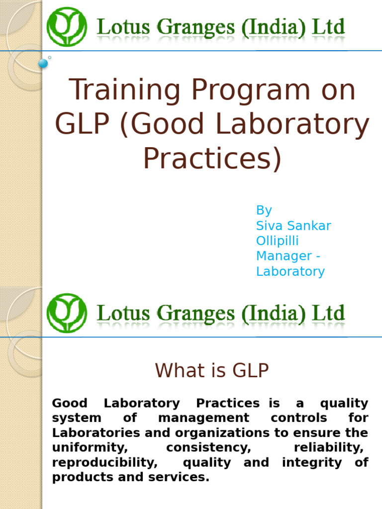 Training Program On GLP (Good Laboratory Practices) : by Siva Sankar ...