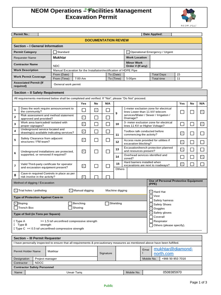 Excavation Permit Emergency | PDF | Personal Protective Equipment | Trench