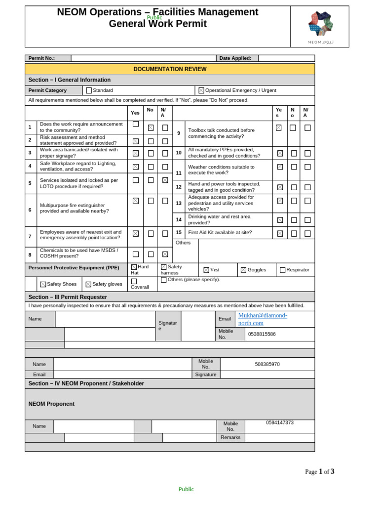 General Work Permit Emergency | PDF | Personal Protective Equipment ...