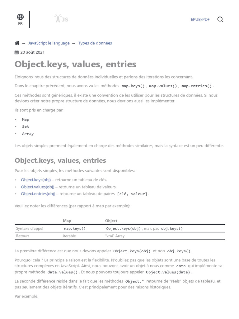 Clés, valeurs et entrées en JavaScript | PDF | Développement de ...