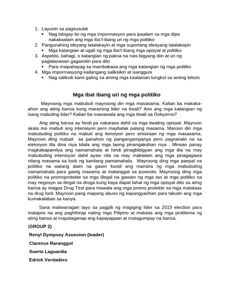 Layunin Sa Pagsusulat Fil | PDF