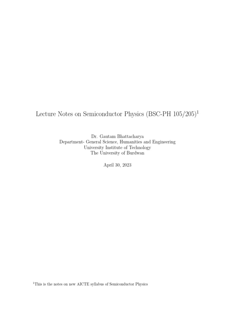 Semiconductor Physics Lecture Notes | PDF | Molecular Orbital | Band Gap