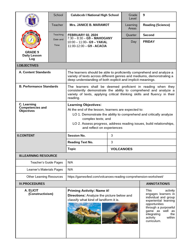 Session 3 Lesson Plan Reading | PDF | Constructivism (Philosophy Of ...