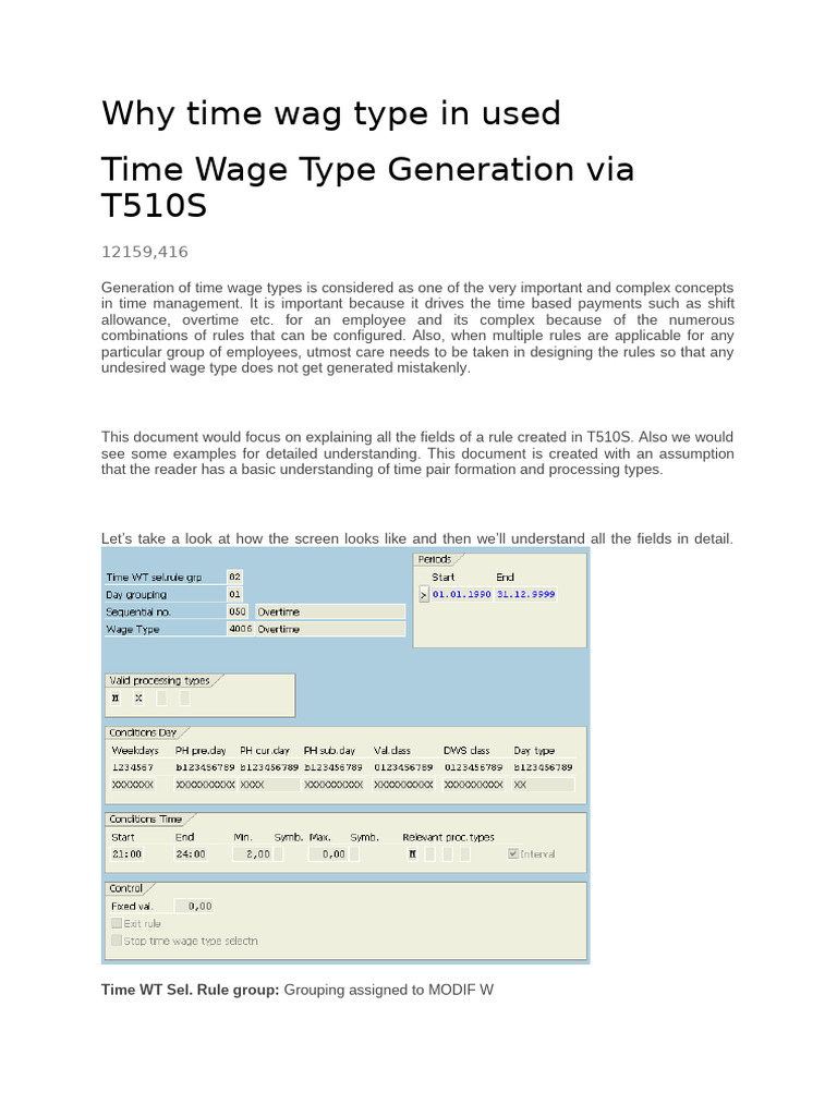 Time Wage Type Generation in SAP | PDF | Overtime | Workweek And Weekend