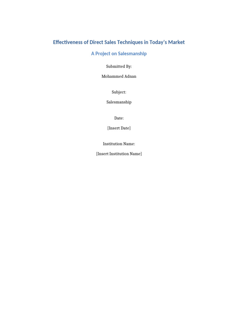 Effectiveness of Direct Sales Techniques | PDF