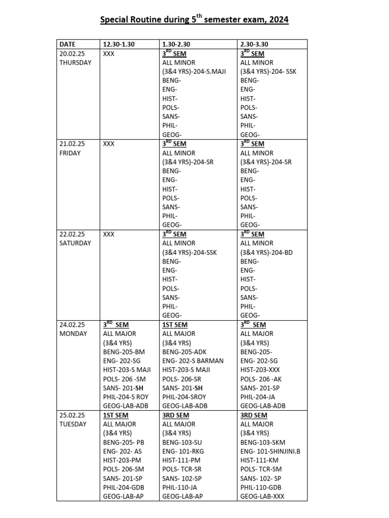 5th Semester Exam Routine 2025 | PDF