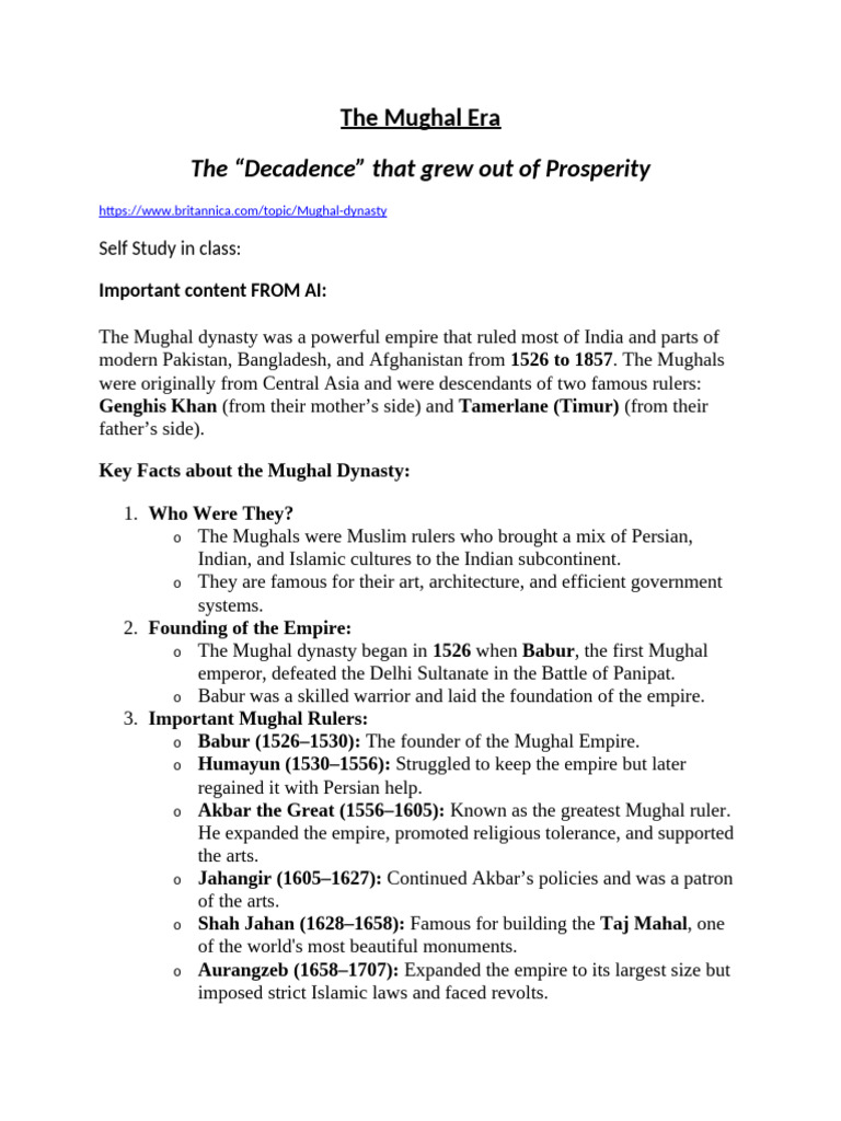 The Mughal Dynasty: Rise and Legacy | PDF | Mughal Empire | South Asia