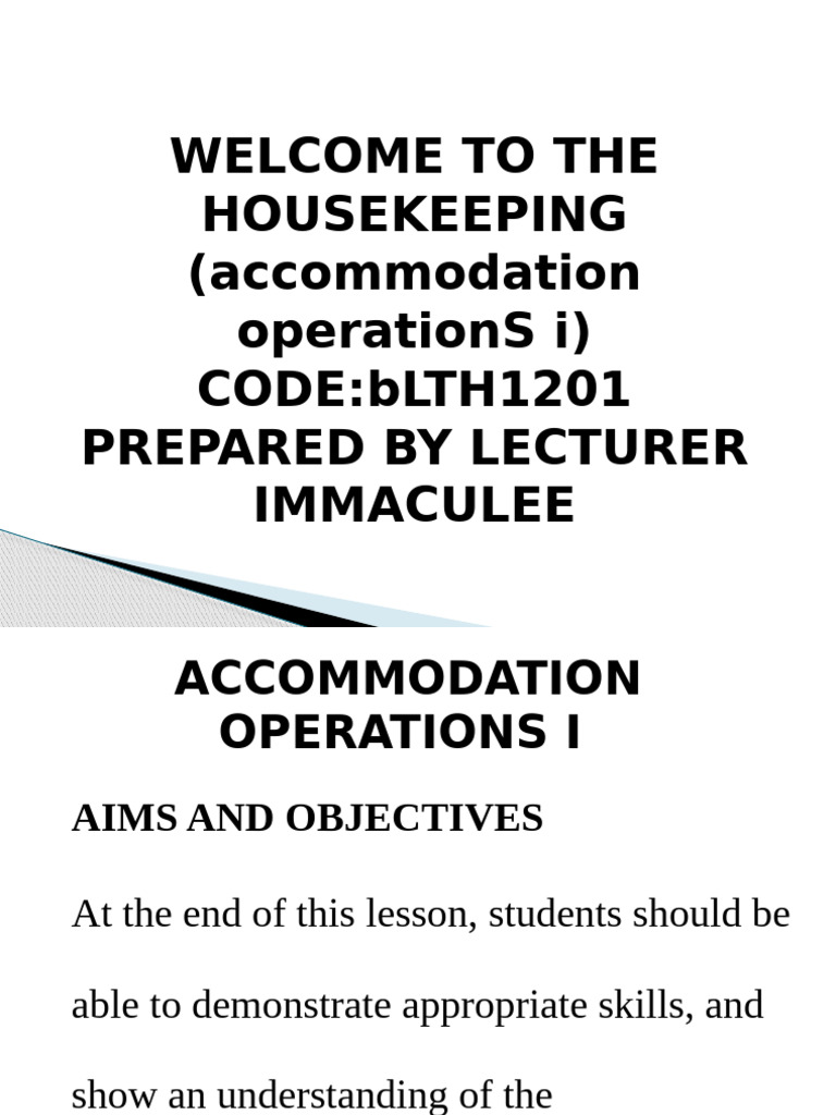 Module I Accomodation Describe Housekeeping Overviews (1 2 | PDF ...