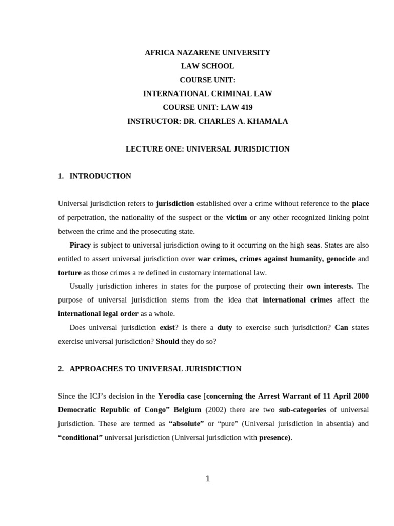 Universal Jurisdiction in International Law | PDF | Jurisdiction ...