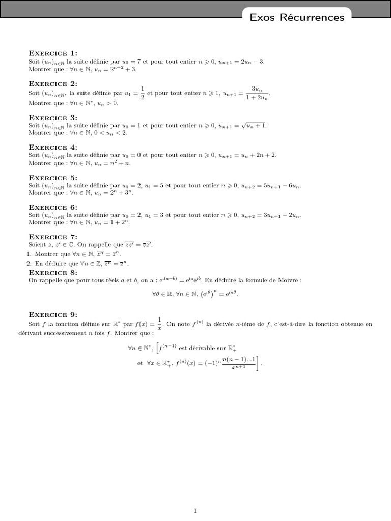 Exercices sur les suites récurrentes | PDF