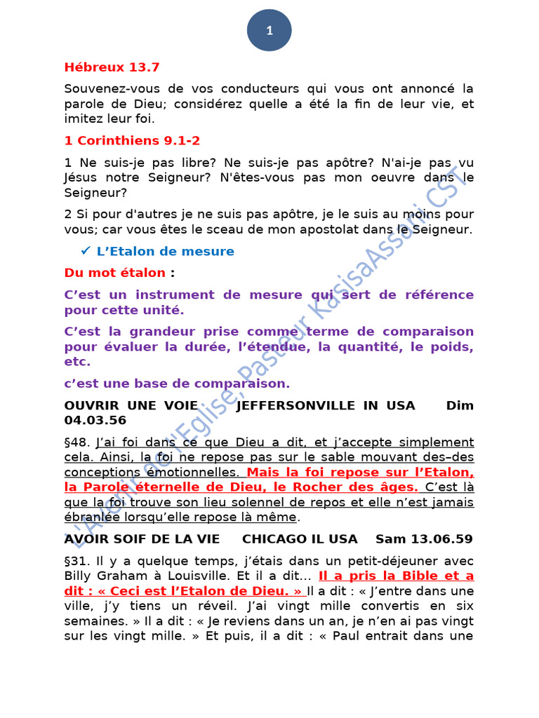 L'Étalon de la Foi selon 1 Corinthiens 13.7 | PDF | Paul l'apôtre ...