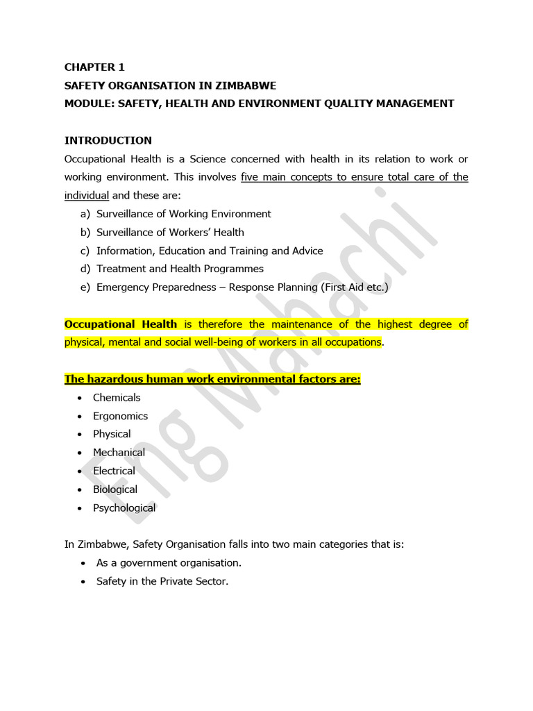 Zimbabwe Occupational Health Safety Guide Pdf Occupational Safety
