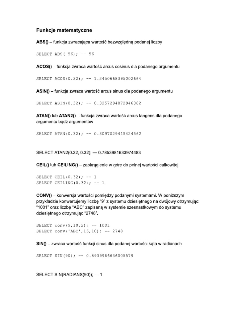 SQL Matematyczne | PDF
