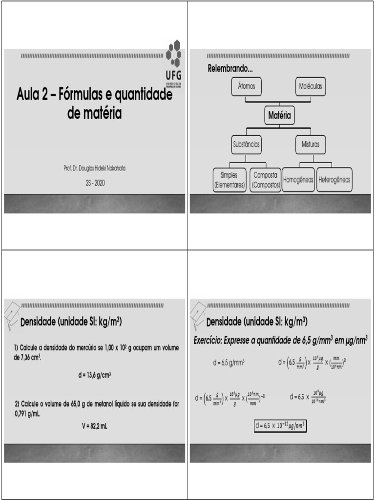 Aula 02 - Fórmulas e Quantidade de Matéria | PDF | Mol (unidade) | Próton