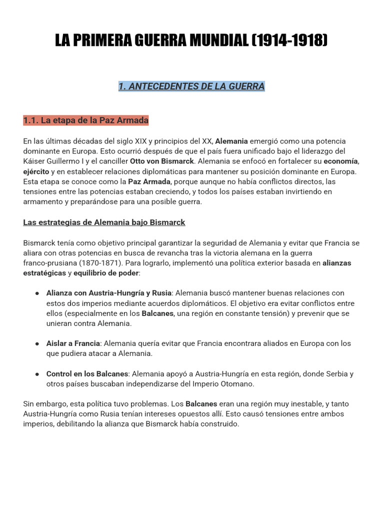 Causas y antecedentes de la Primera Guerra Mundial | PDF | Austria ...