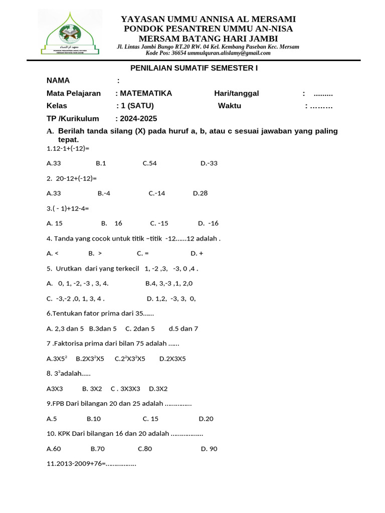 Soal Matematika Kelas 5 Kurikulum Merdeka | PDF