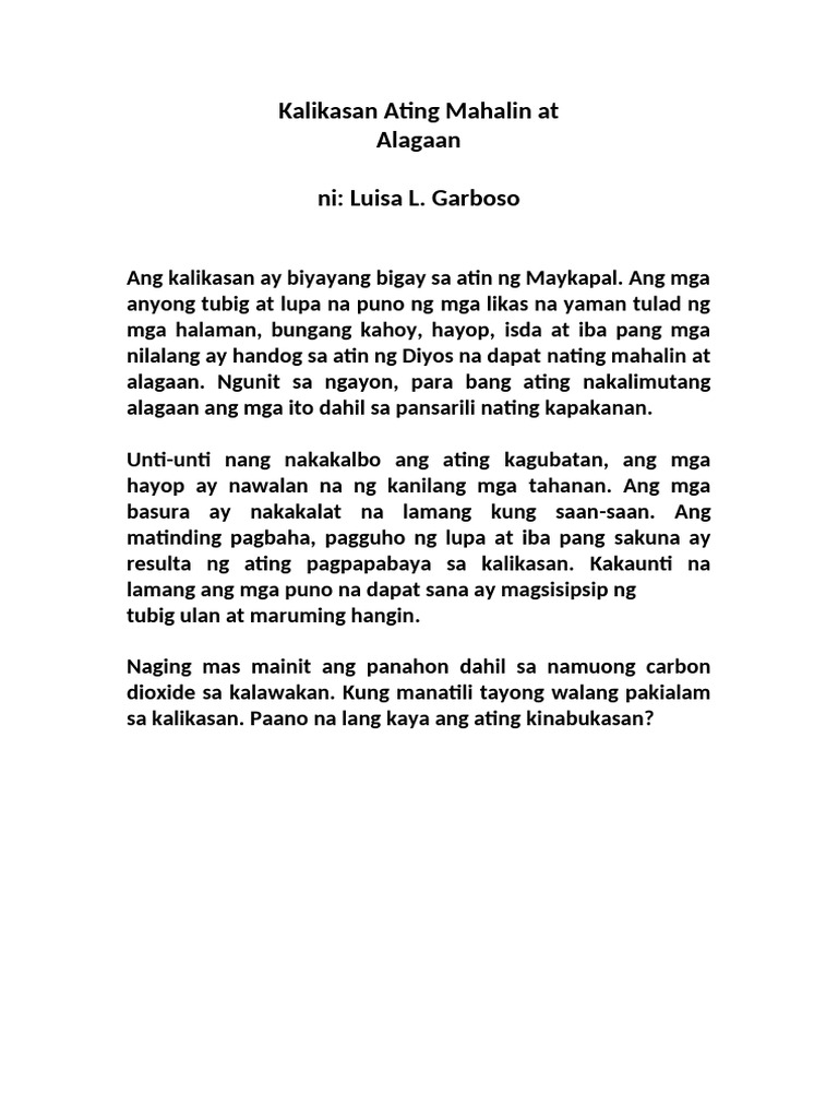 Kalikasan Ating Mahalin at | PDF