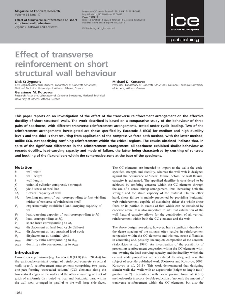 Zygouris Et Al 2015 Effect of Transverse Reinforcement On Short ...