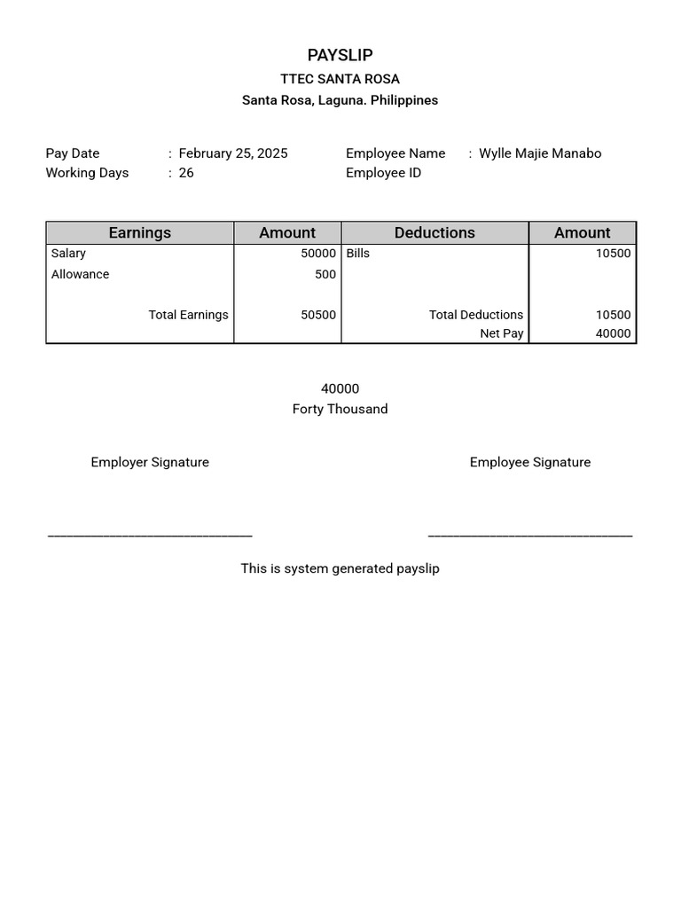 TTEC Santa Rosa Employee Payslip | PDF