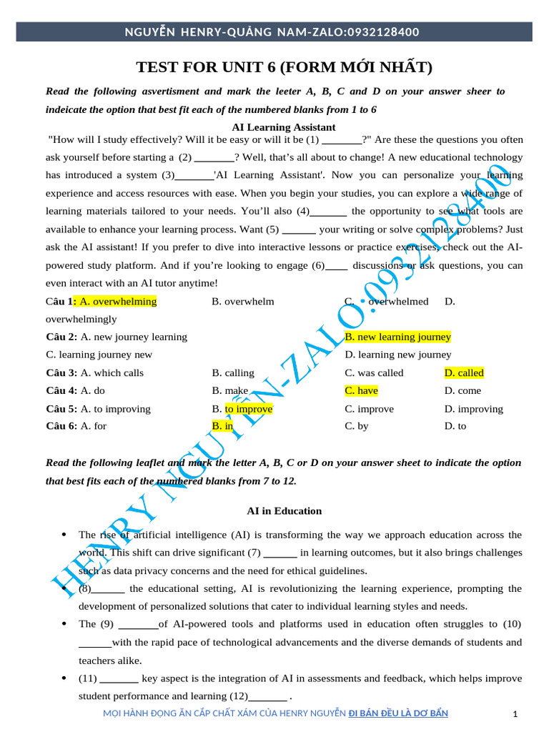 Test For U6 | PDF