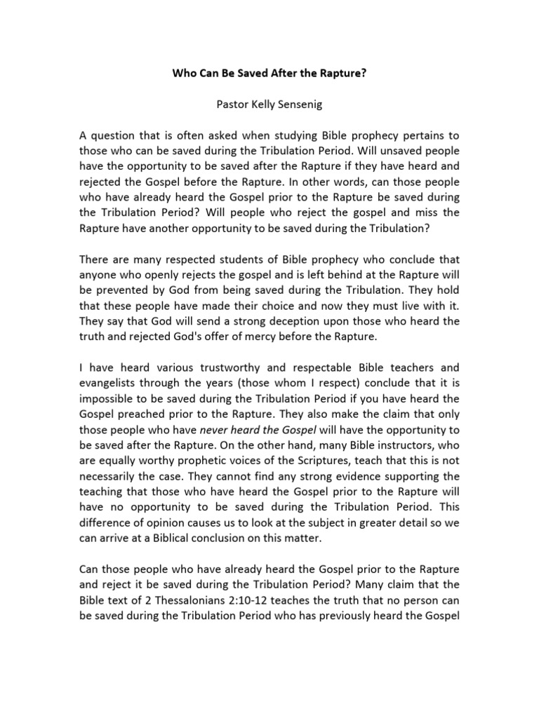 Salvation After the Rapture Explained | PDF | Rapture | Great Tribulation