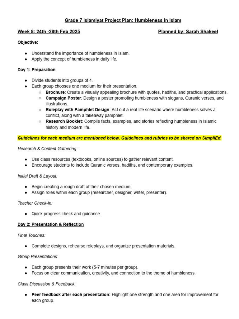 Grade 7 Project: Humbleness in Islam | PDF | Quran | Islam