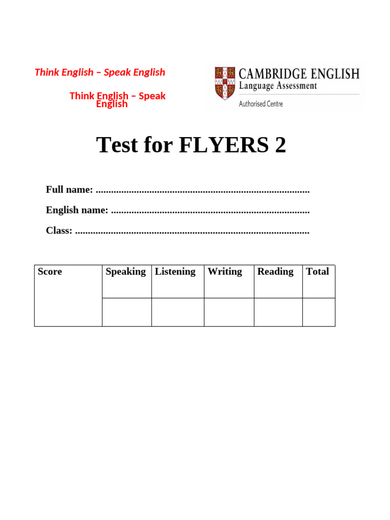 Flyers 2 Reading and Writing Test | PDF | Linguistic Typology ...