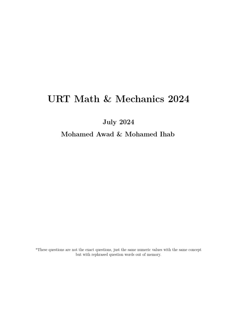 URT Math & Mechanics Exam Questions | PDF | Trigonometric Functions | Area