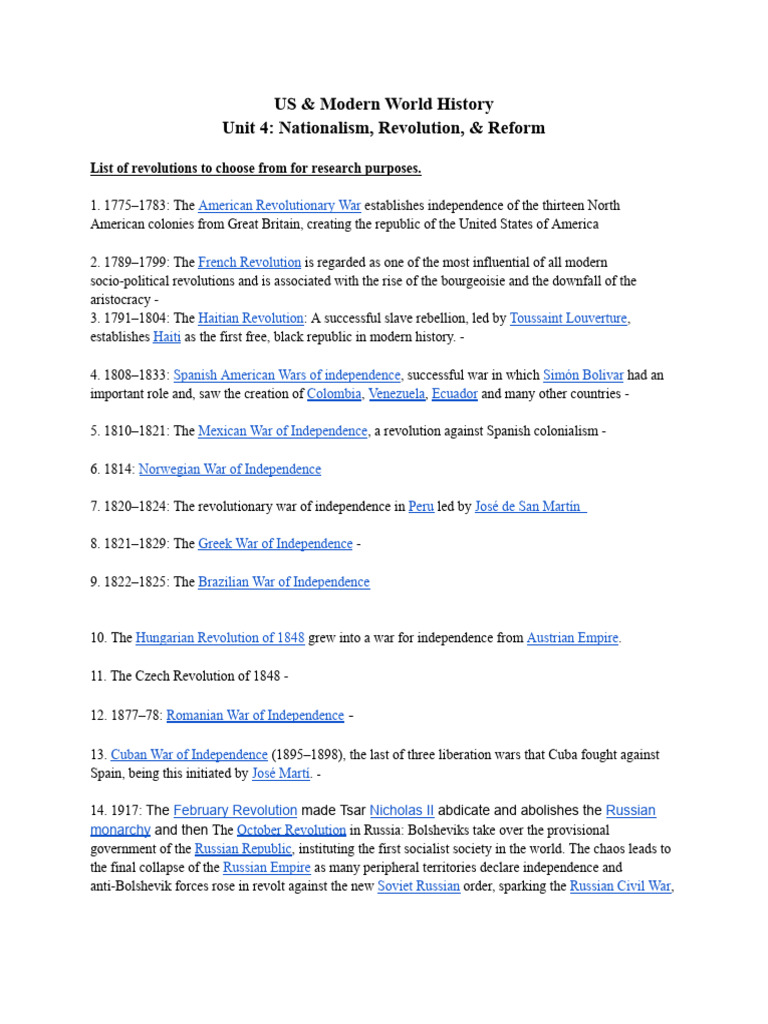 Revolution List | PDF | Cuba | Russian Empire