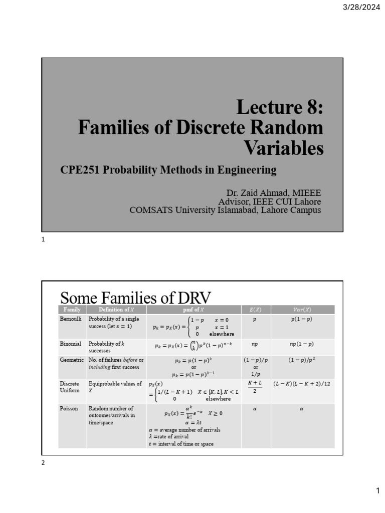 8. Families of Discrete Random Variables | PDF | Probability ...