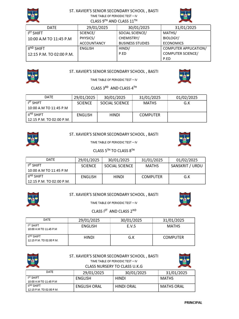 TIME TABLE PRIODIC TEST IV 2024-25 (1) | PDF