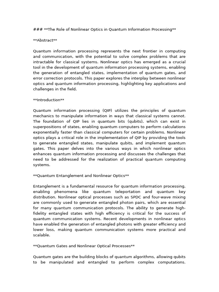 The Role of Nonlinear Optics in Quantum Information Processing | PDF ...