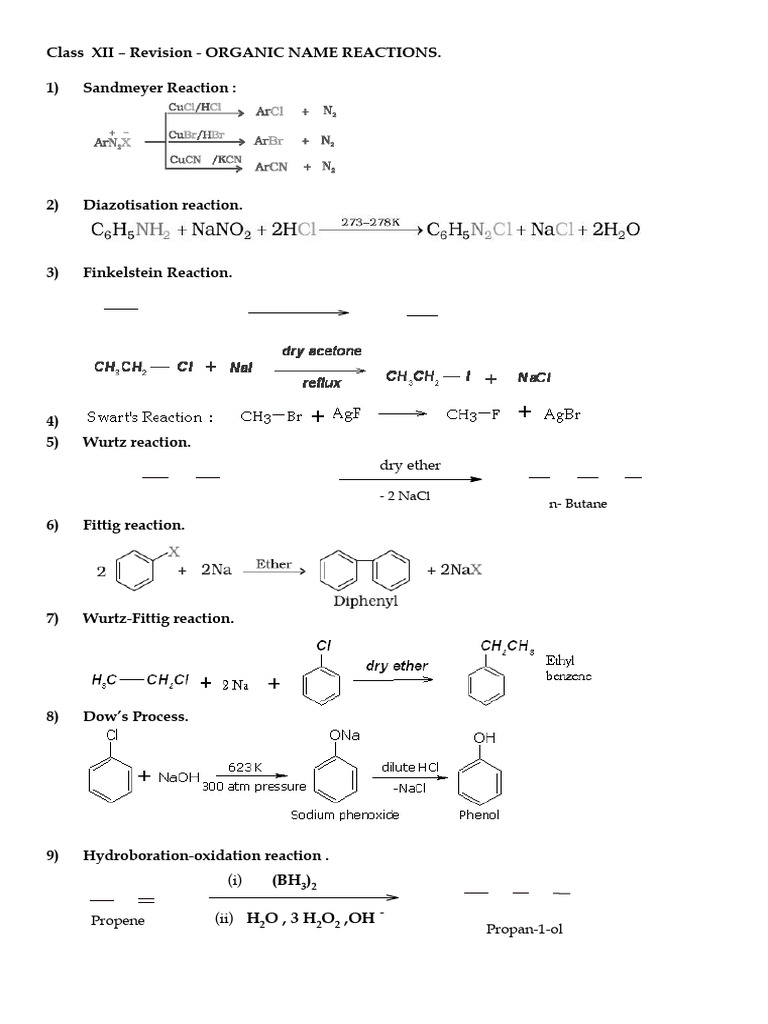 Organic Name Reactions for Class XII | PDF | Amine | Aldehyde