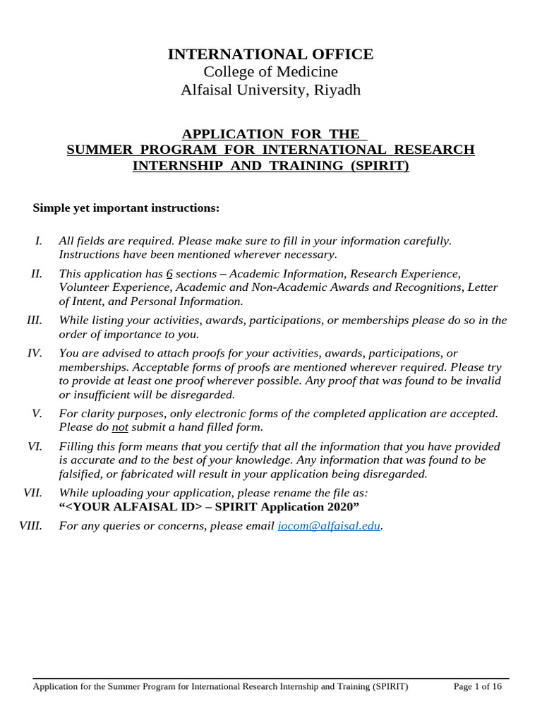 SPIRIT Application Guide | PDF | Medical School | Medicine