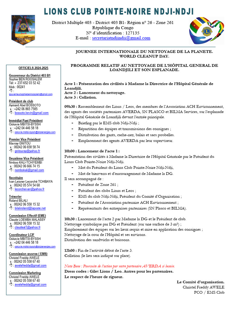 Nettoyage de l'Hôpital de Loandjili | PDF