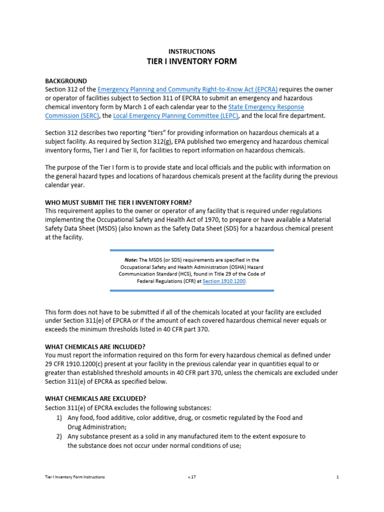 Tier I Inventory Form | PDF | Workplace | Chemistry