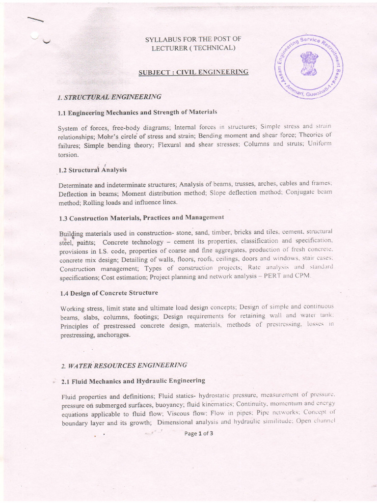 Civil Engineering Lecturer Syllabus | PDF | Beam (Structure) | Concrete