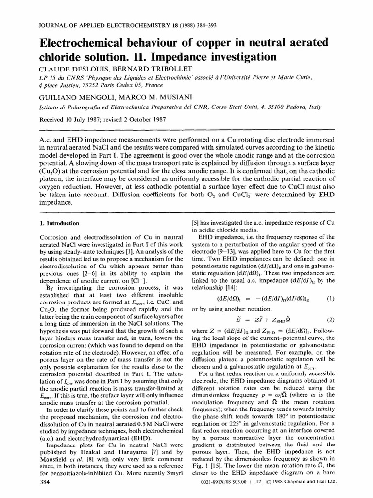 Copper Impedance in Neutral Chloride Solution | PDF | Electrochemistry ...