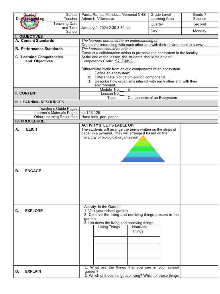 Grade 7 Science Lesson on Ecosystems | PDF | Ecosystem | Natural ...