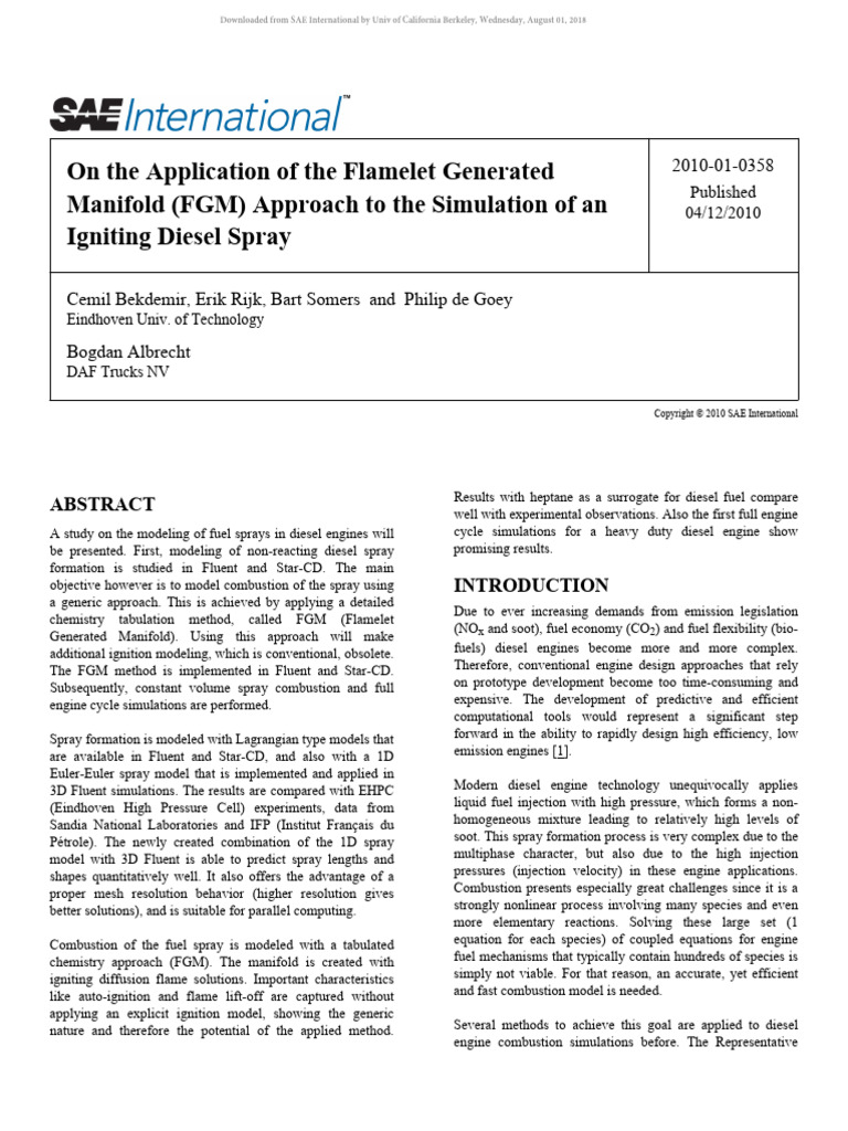 2010-01-0358 (SAE Paper) | PDF | Combustion | Diesel Engine