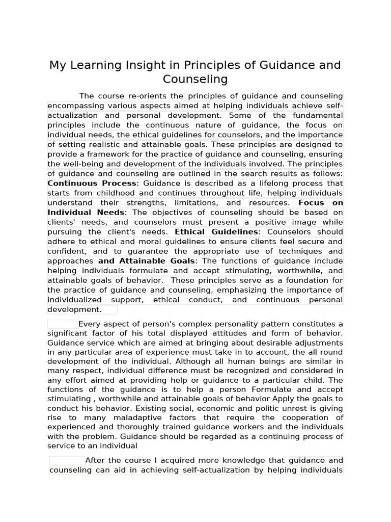Principles of Guidance and Counseling | PDF | School Counselor | Mentorship