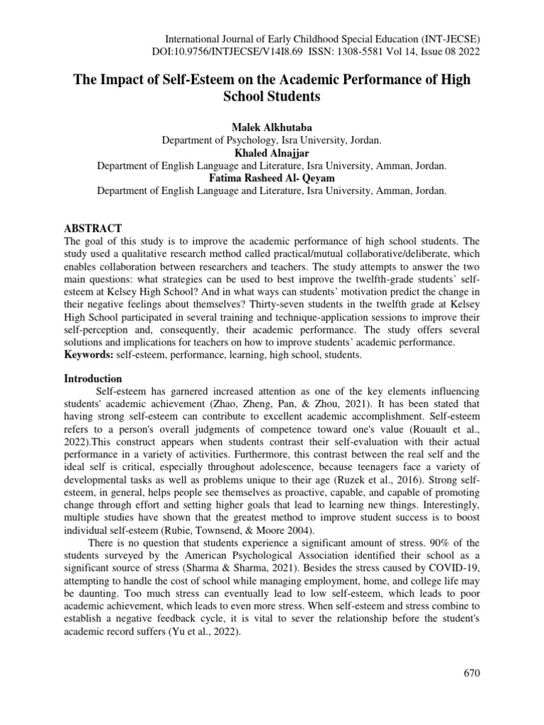 Self-Esteem's Role in High School Success | PDF | Self Esteem | Self ...