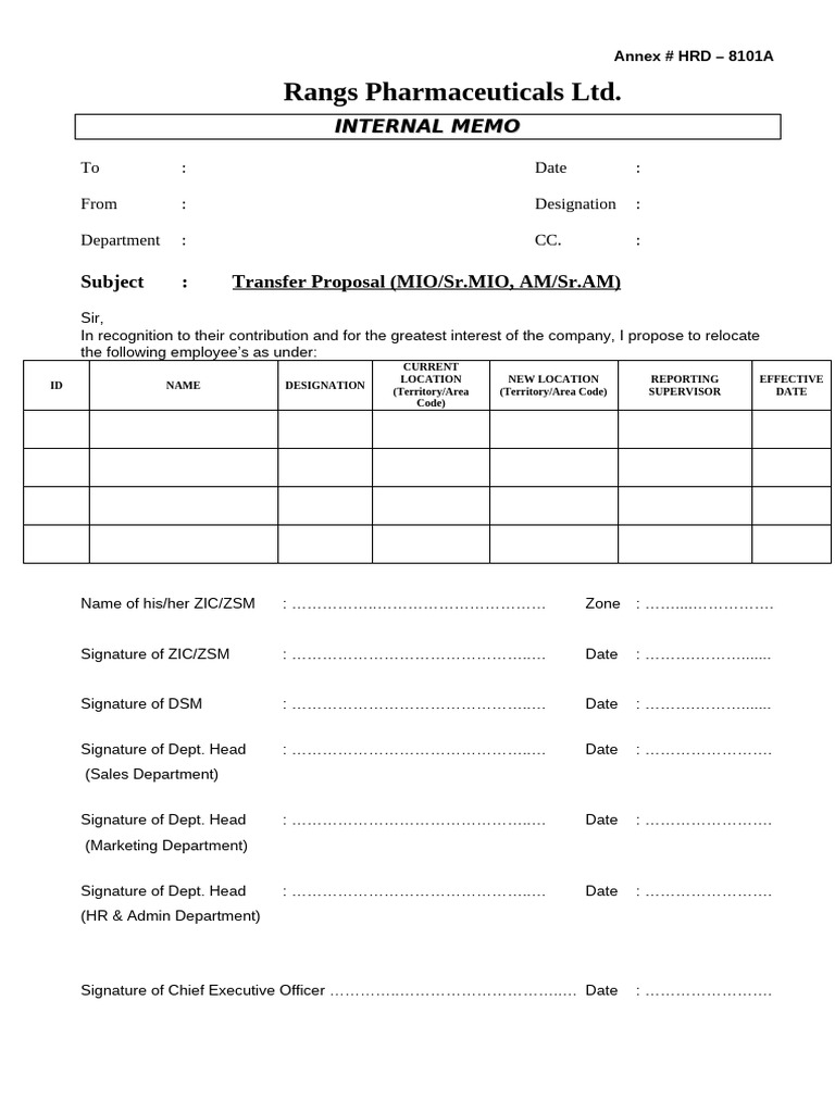 Employee Transfer Proposal Memo | PDF