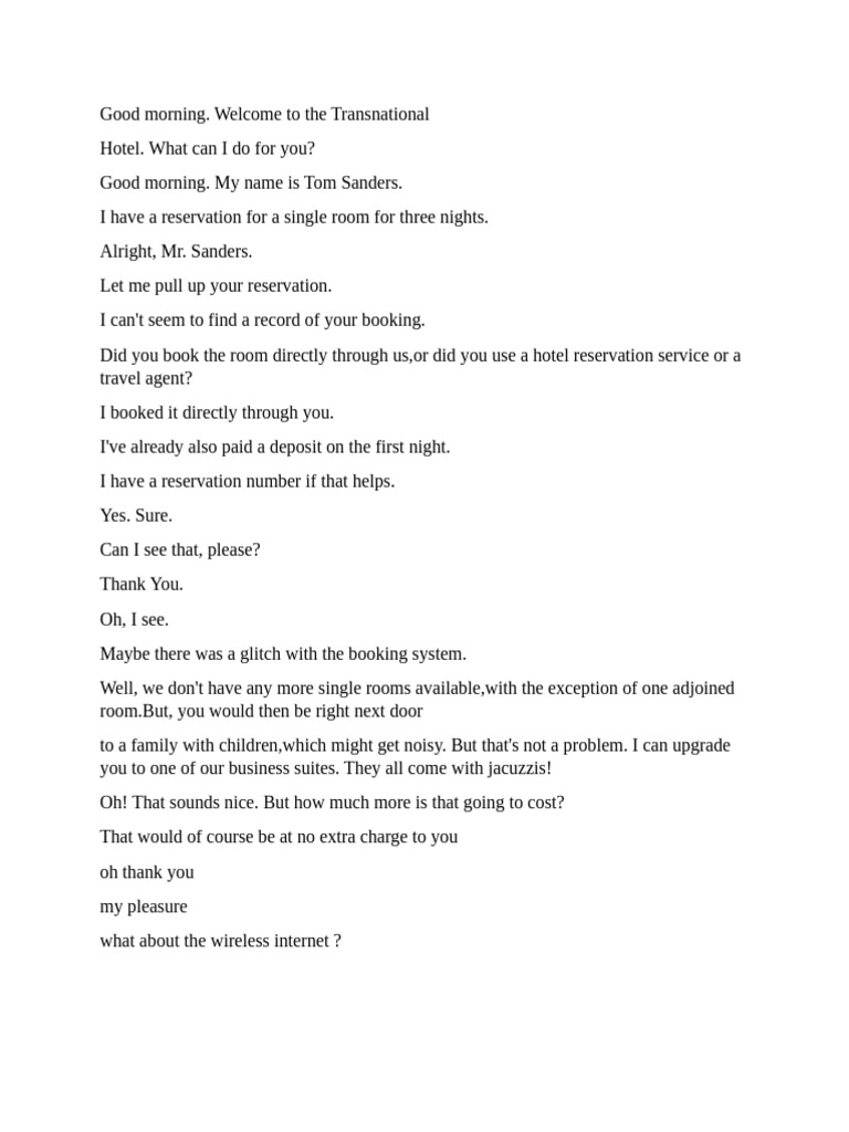 Hotel Check-In Dialogue | PDF