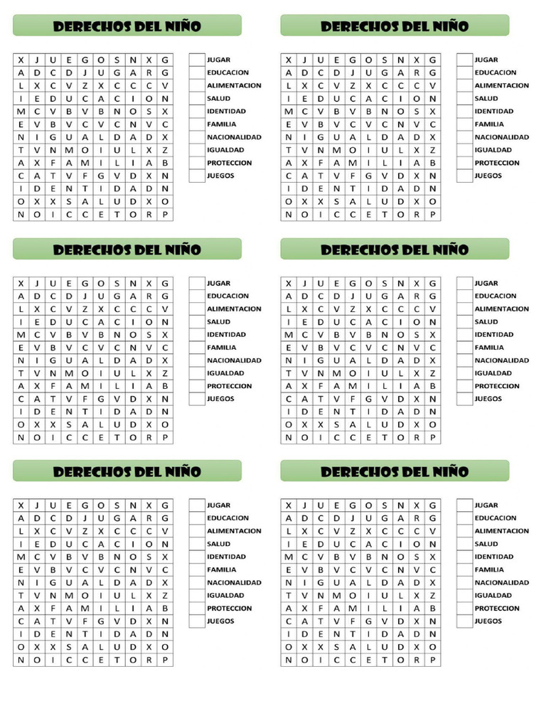 Cs. Soc. - E.S.I. - Derechos Del Niño - Sopa de Letras | PDF