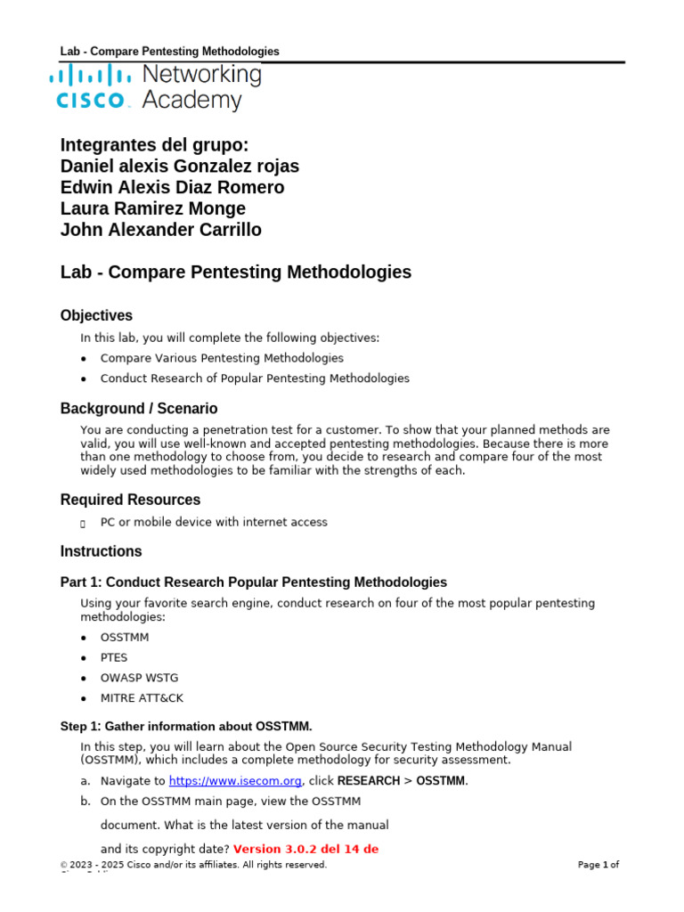 1.2.6 Lab - Compare Pentesting Methodologies - ILM | PDF | Penetration ...