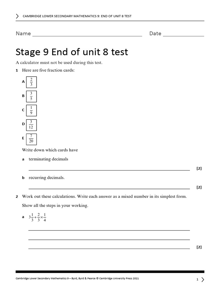 Unit 8 End-Of-Unit Test | PDF | Multiplication | Mathematical Notation