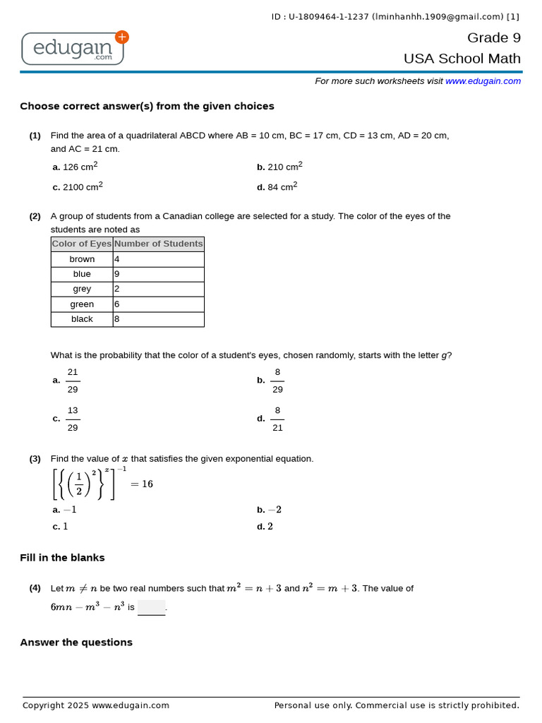 Grade9 1809464 1 1237.q | PDF | Elementary Mathematics | Mathematics