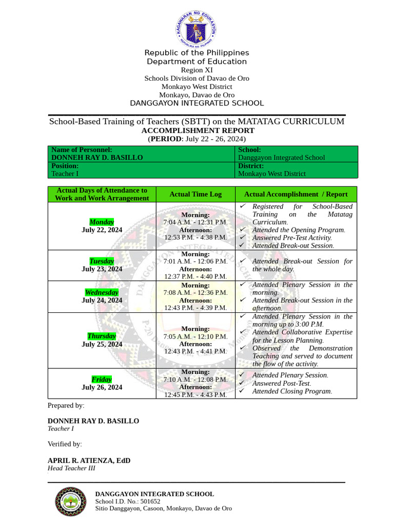 SBTT Accomplishment Report 2024 | PDF