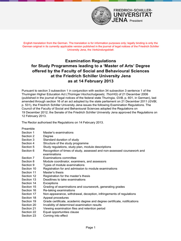 Examination Regulations (Current) | PDF | Thesis | Master's Degree
